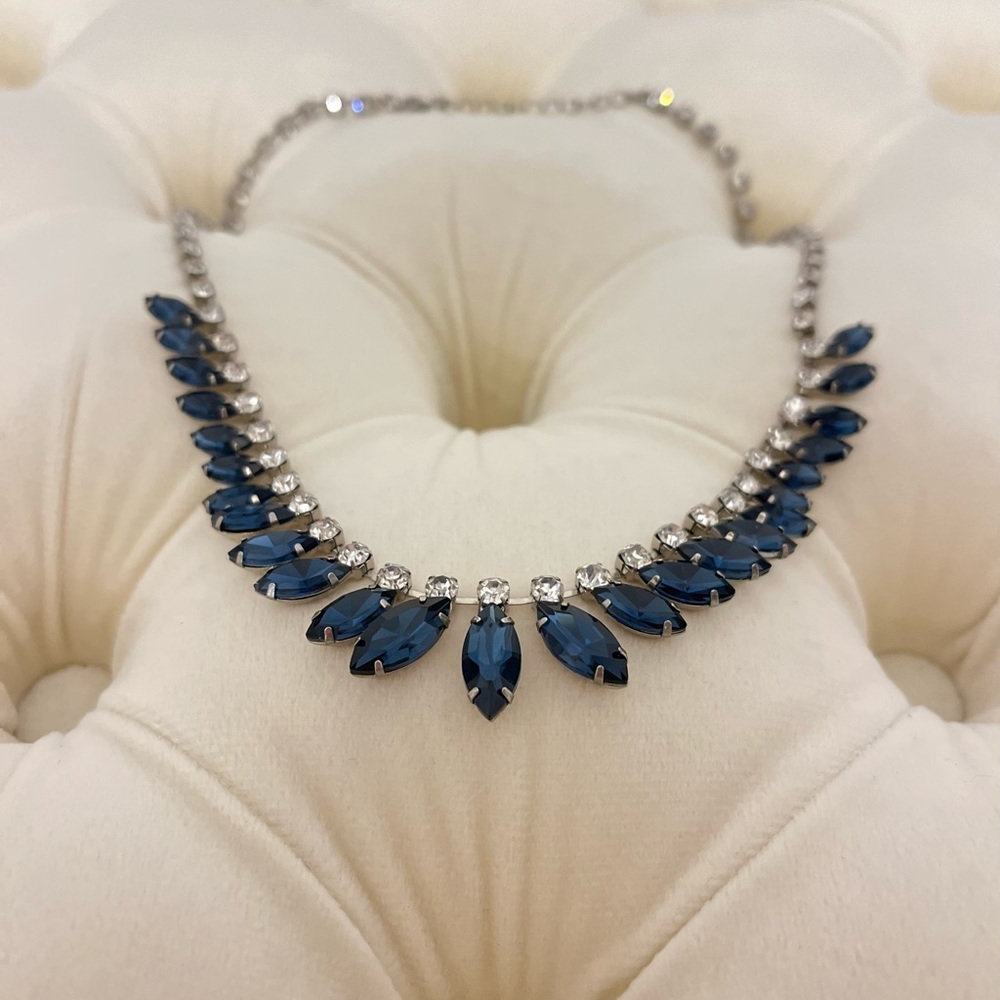 Charming Charlie Blue Diamond Statement Necklace with Silver
